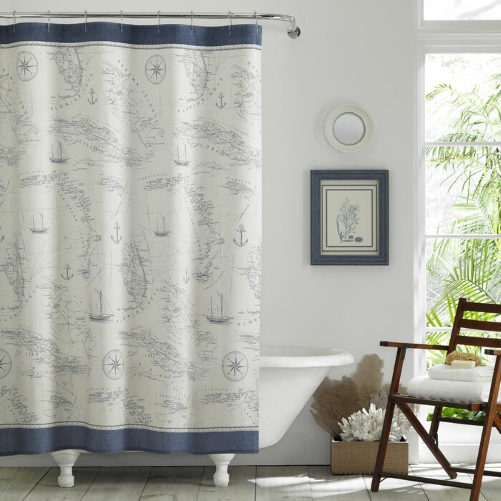 Tommy Bahama Caribbean Sea Cotton Shower Curtain, 72" X 72"